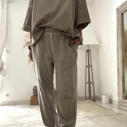 Sweat oversize en coton beige délavé manches 3/4