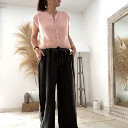 gilet sans manches en mohair vieux rose