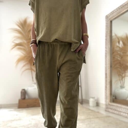 Sweat oversize en coton délavé vert manches courtes