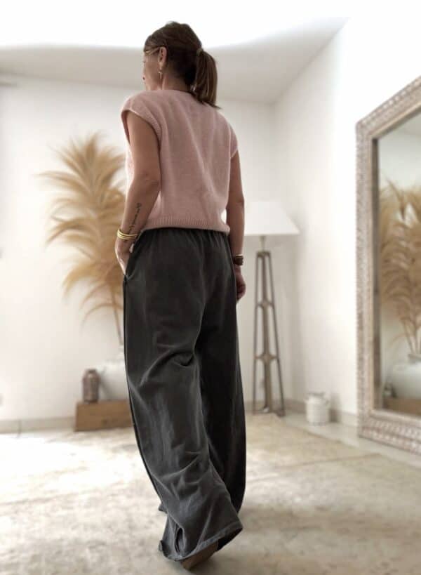 Pantalon ample en coton délavé noir – Image 6