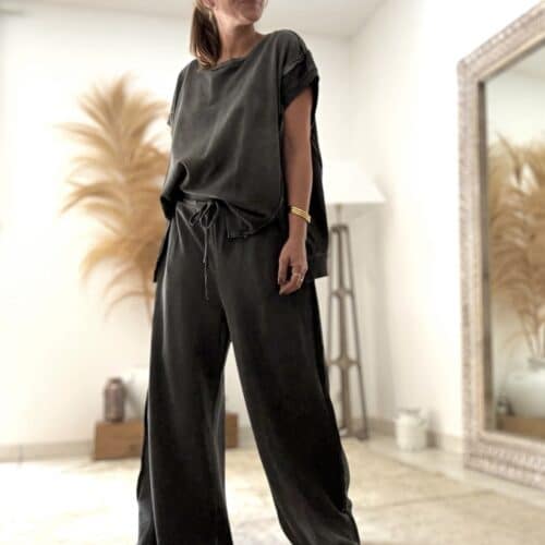Pantalon ample en coton délavé noir