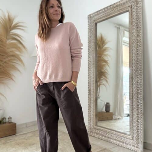 Pull rose antique en baby alpaga