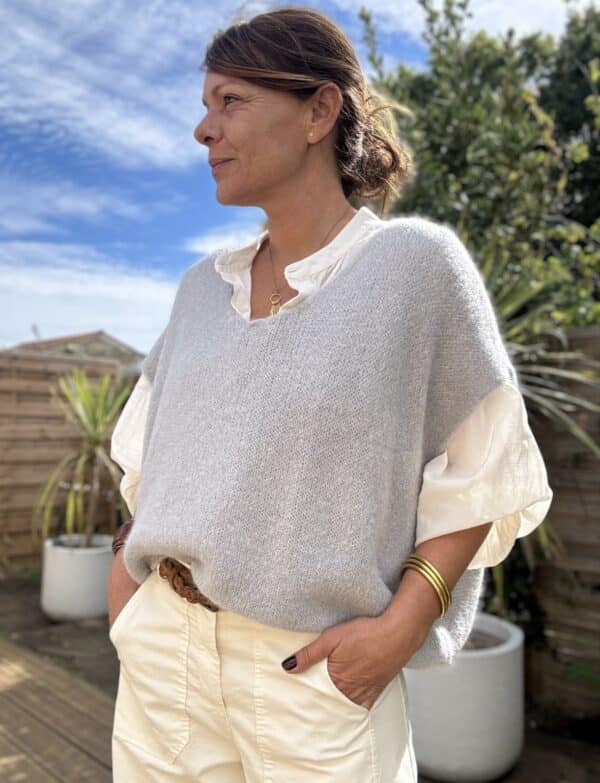 Pull ample en baby alpaga gris perle