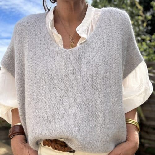 Pull ample en baby alpaga gris perle