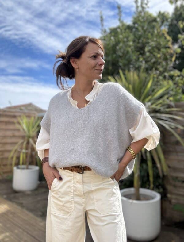 Pull ample en baby alpaga gris perle – Image 5