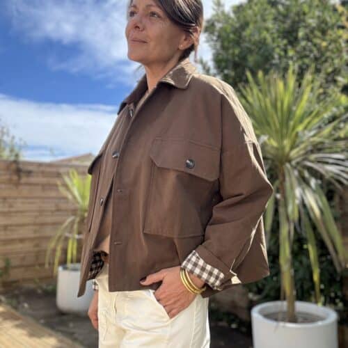 Veste ample en coton chocolat doublée à carreaux