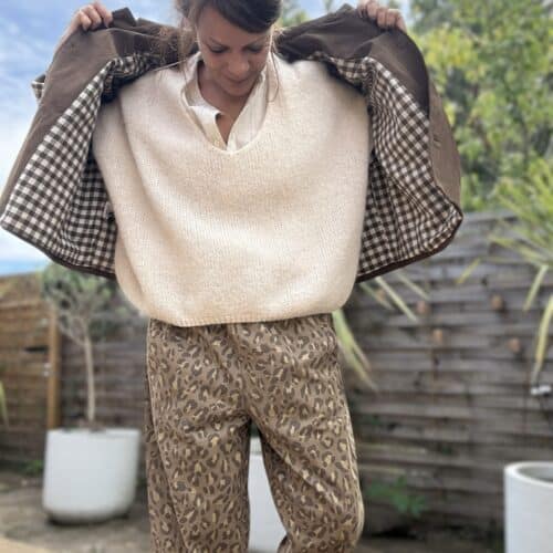 Veste ample en coton chocolat doublée à carreaux