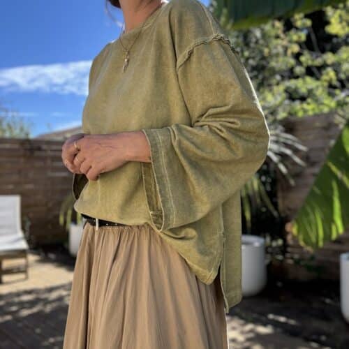 Sweat oversize en coton vert délavé manches longues