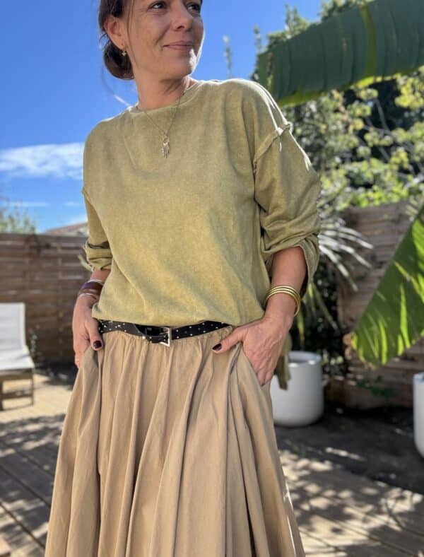 Sweat oversize en coton vert délavé manches longues – Image 8