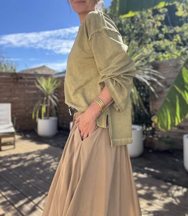 Sweat oversize en coton vert délavé manches longues – Image 3