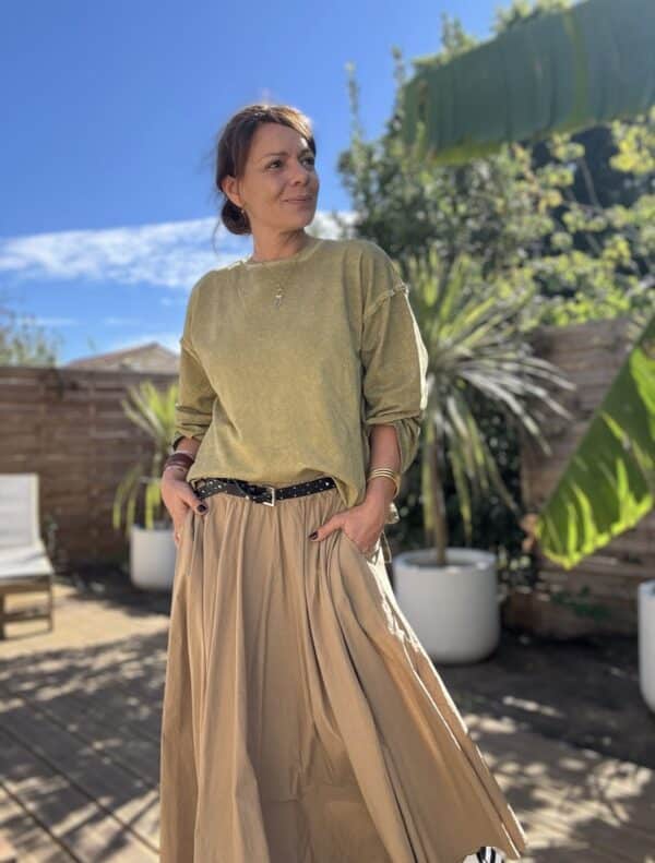 Sweat oversize en coton vert délavé manches longues – Image 7