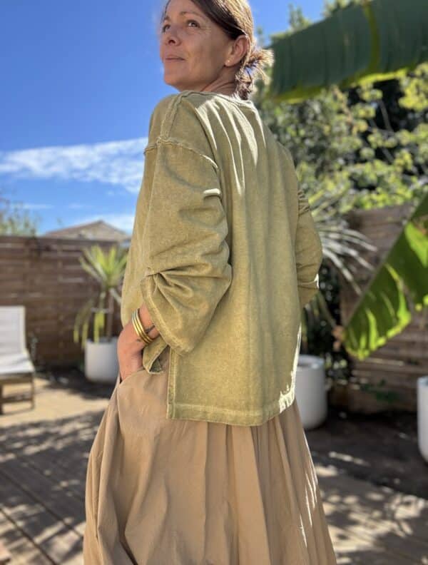 Sweat oversize en coton vert délavé manches longues – Image 6