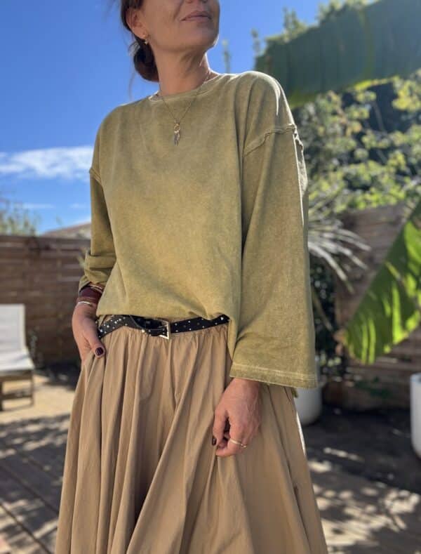 Sweat oversize en coton vert délavé manches longues – Image 4