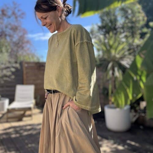 Sweat oversize en coton vert délavé manches longues