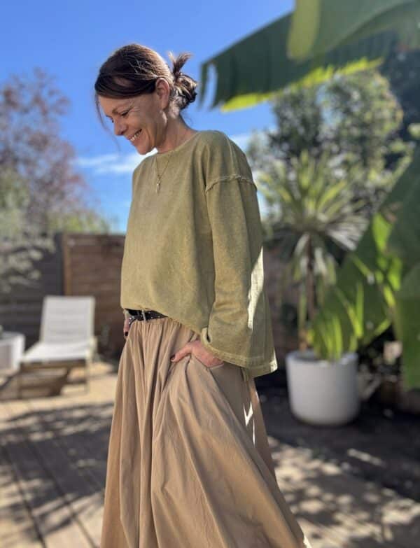 Sweat oversize en coton vert délavé manches longues
