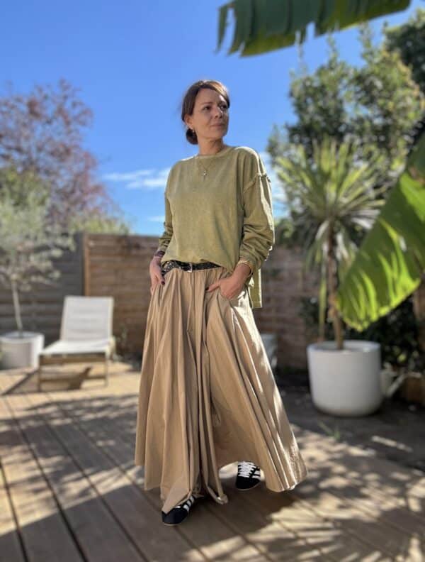 Sweat oversize en coton vert délavé manches longues – Image 9