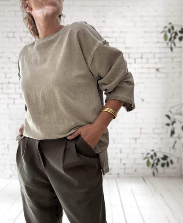 Sweat oversize en coton beige délavé manches longues – Image 6
