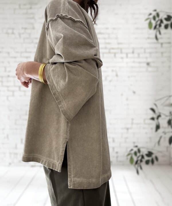 Sweat oversize en coton beige délavé manches longues – Image 7