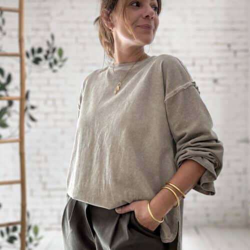 Sweat oversize en coton beige délavé manches longues