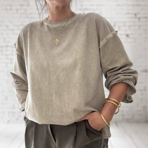 Sweat oversize en coton beige délavé manches longues