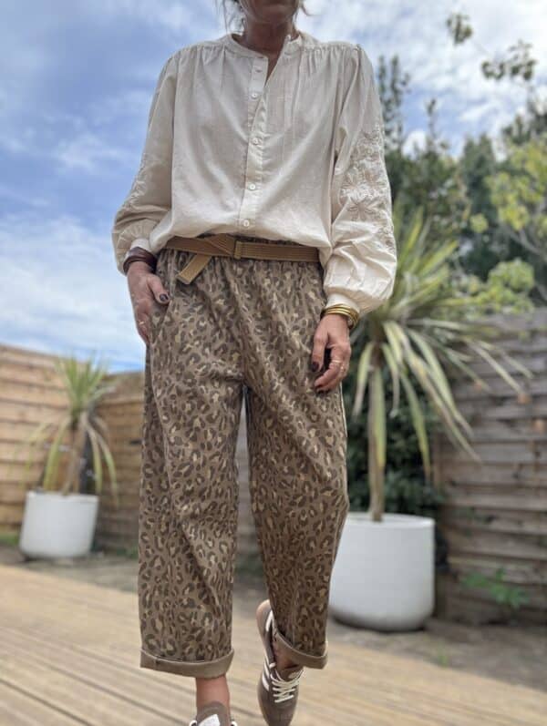 Pantalon léopard camel en coton
