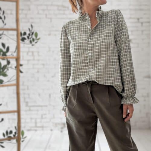 Chemise à carreaux kaki