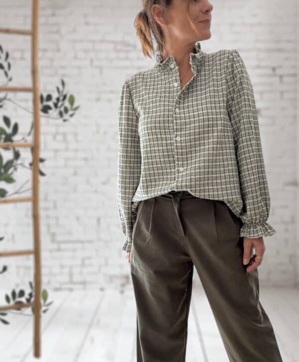 Chemise à carreaux kaki