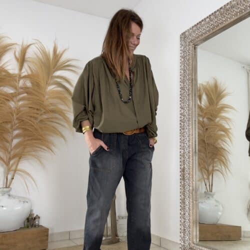 Chemise ample kaki en voile de coton Gigi