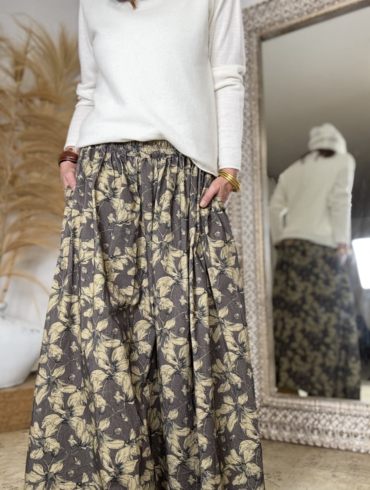 Jupe longue Athéna en velours chocolat et kaki – Image 6