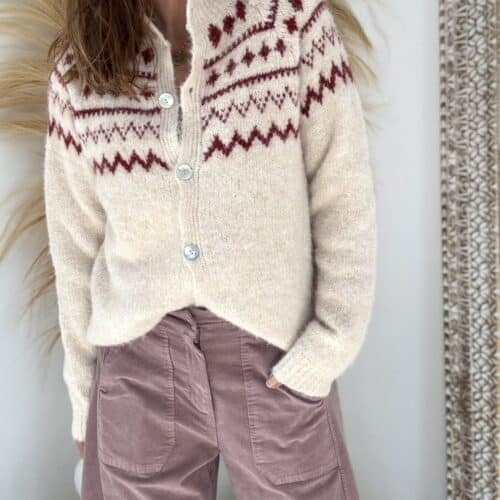 Gilet Brigit beige motifs bordeaux