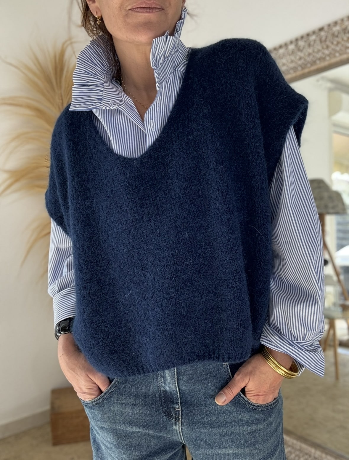 Pull Apollon ample en baby alpaga marine