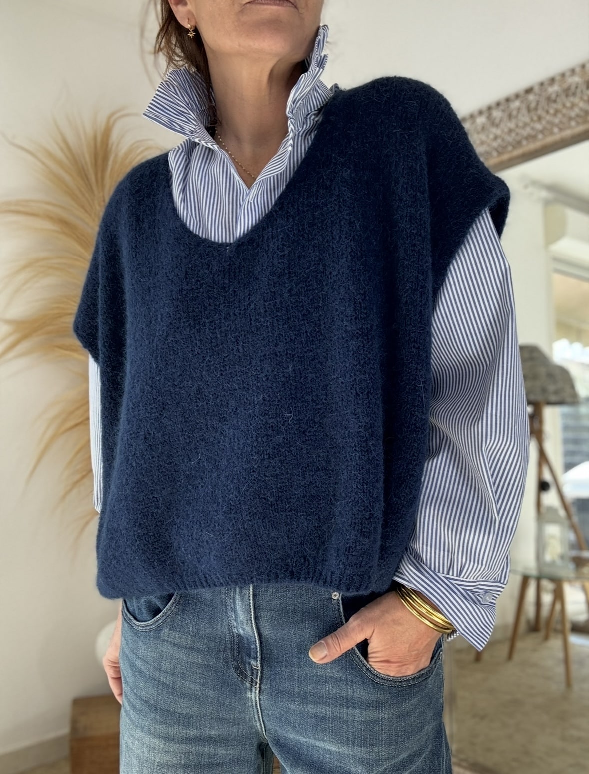 Pull Apollon ample en baby alpaga marine – Image 6