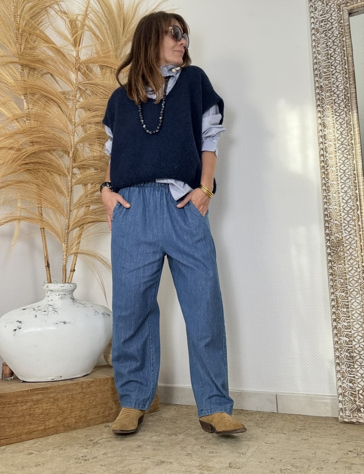 Pull Apollon ample en baby alpaga marine – Image 3