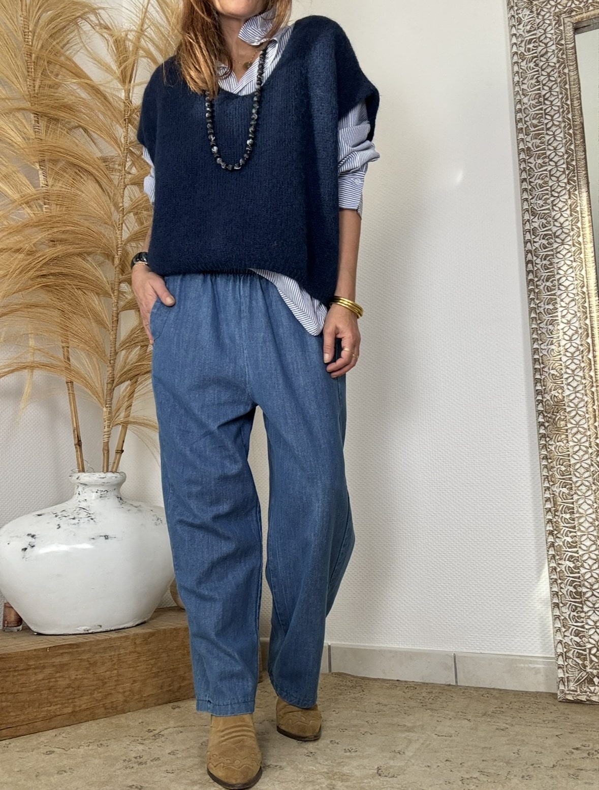 Pull Apollon ample en baby alpaga marine – Image 2