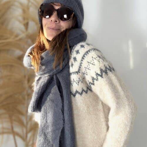 pull Brigit beige à motifs anthracite