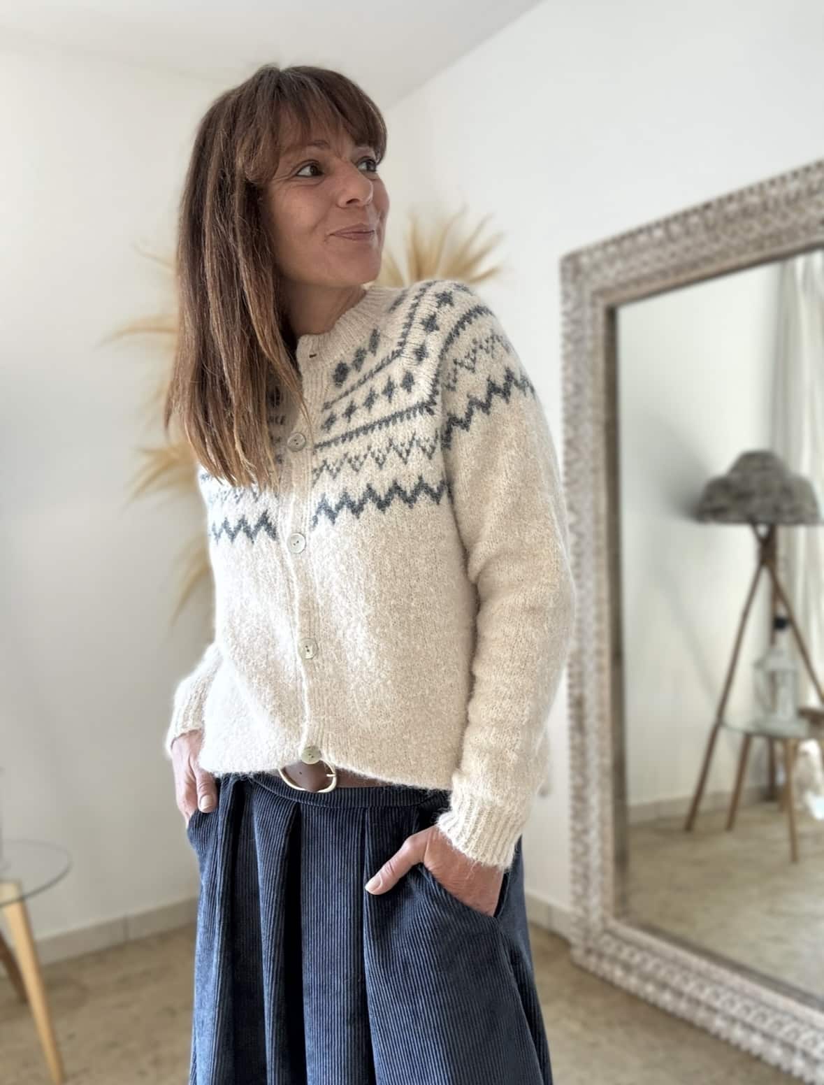 Gilet Brigit beige à motifs anthracite – Image 9