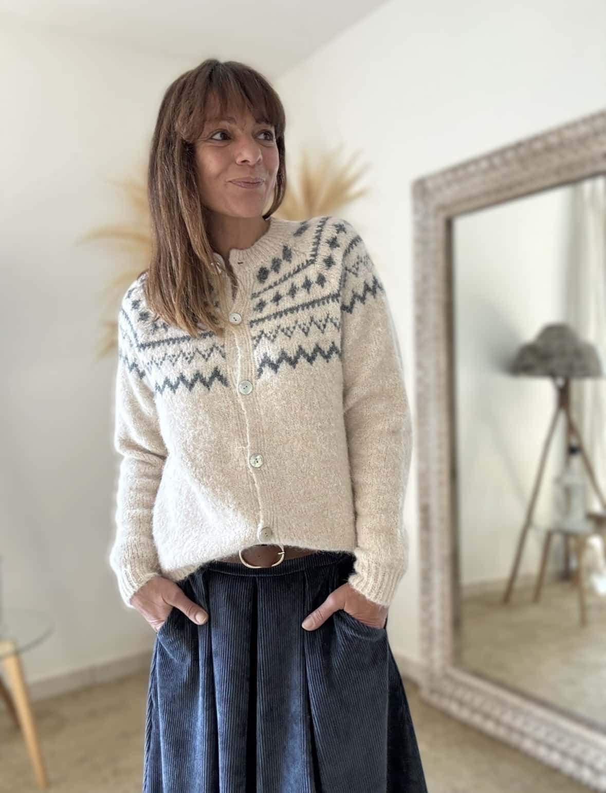 Gilet Brigit beige à motifs anthracite – Image 7