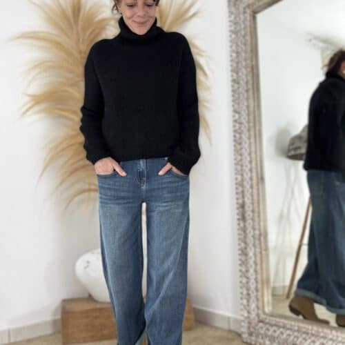 Pull col roulé noir Thot en kid mohair