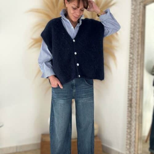 Gilet Marion ample sans manches marine en kid mohair
