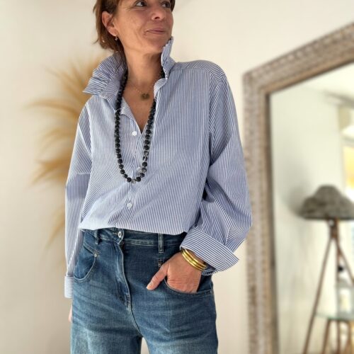 Chemise overseize Dana rayée blanc et bleu