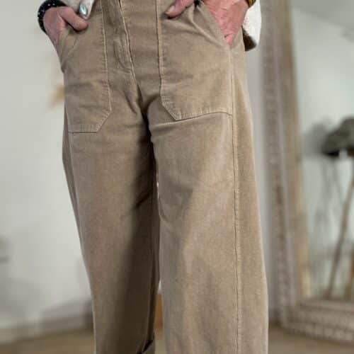 Pantalon Enzo en velours beige , coupe ballon