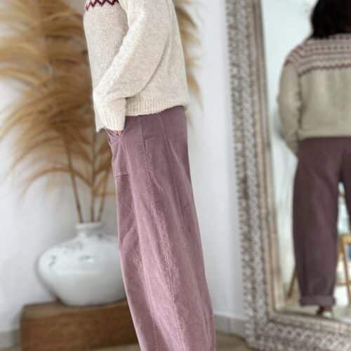Pantalon Enzo en velours rose ancien , coupe ballon