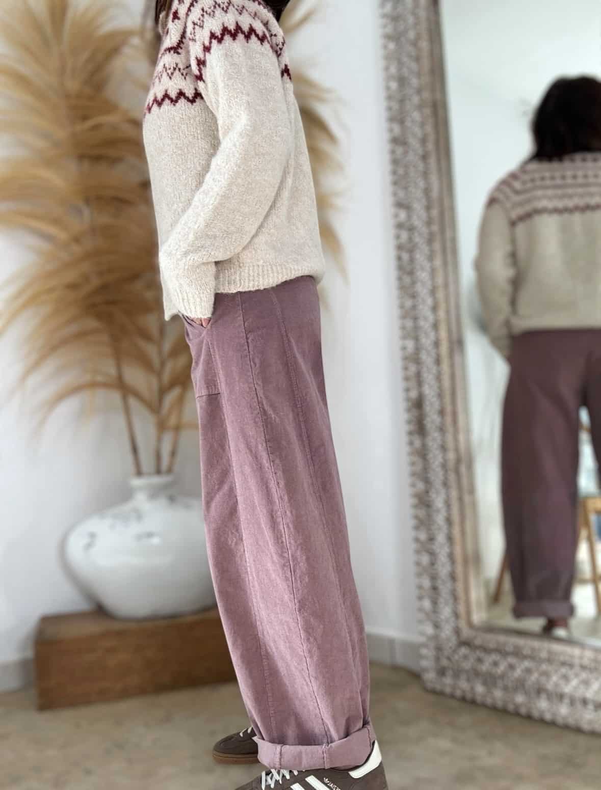 Pantalon Enzo en velours rose ancien , coupe ballon – Image 2