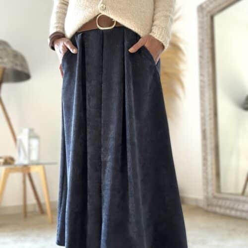 Jupe longue en velours bleu Damara