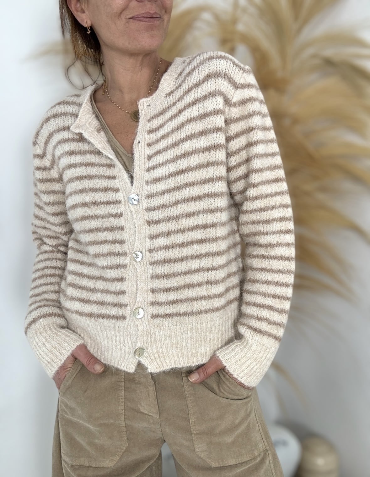 Gilet Isis rayé beige et camel