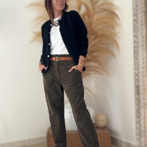 pantalon en velours kaki Vesta coupe droite