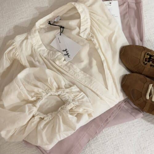 Blouse Gisèle en voile de coton écrue manches ballon