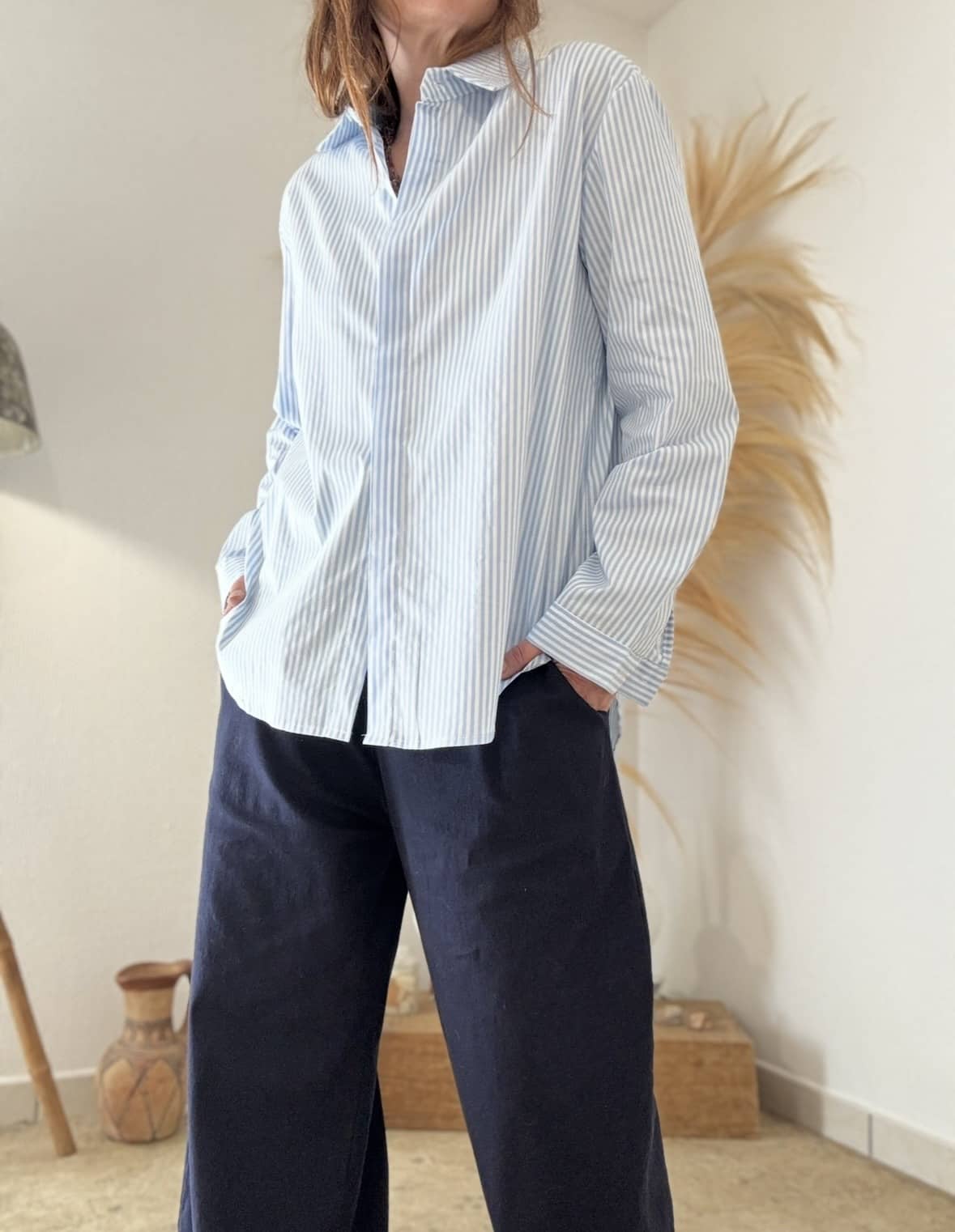 Chemise Lison en coton rayée blanc et bleu – Image 8