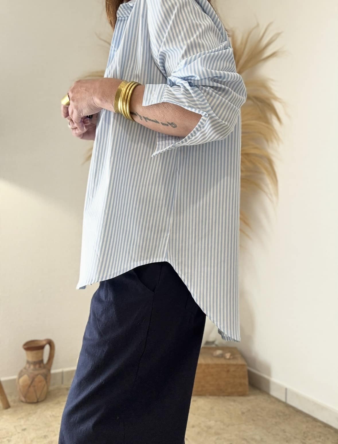 Chemise Lison en coton rayée blanc et bleu – Image 7