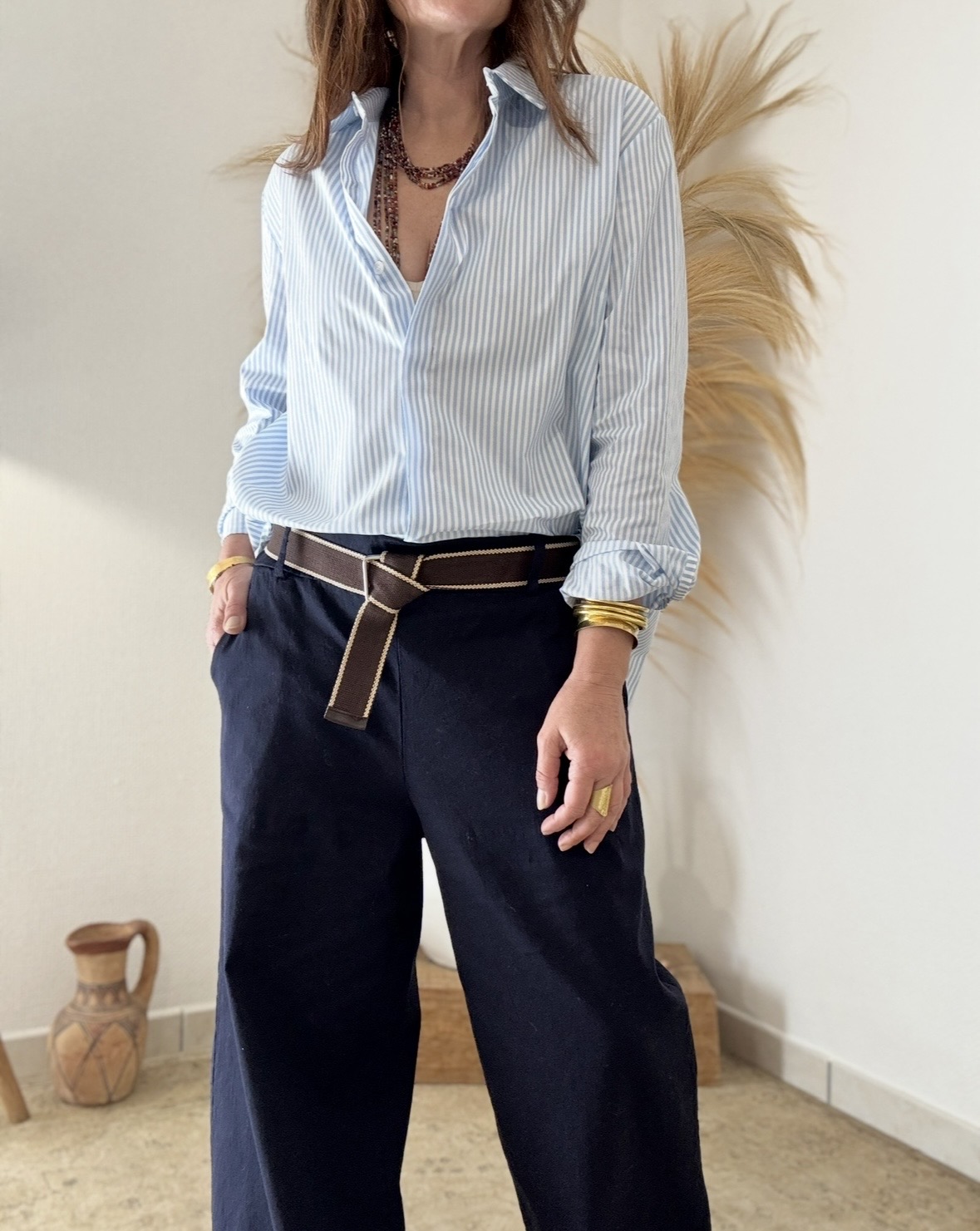 Chemise Lison en coton rayée blanc et bleu – Image 6